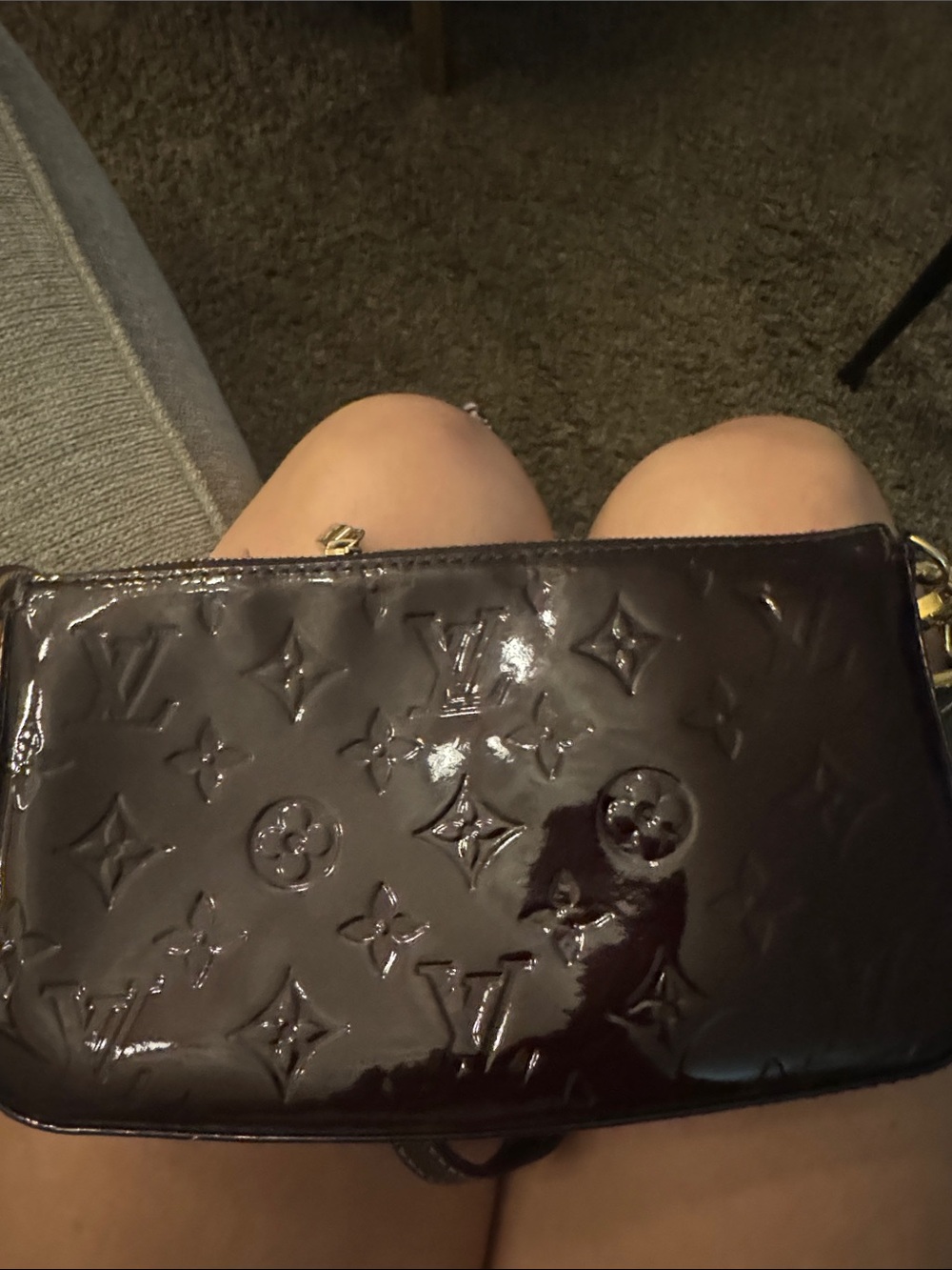 Louis Vuitton Patent Vernis Monogram Clutch in Dark Burgundy